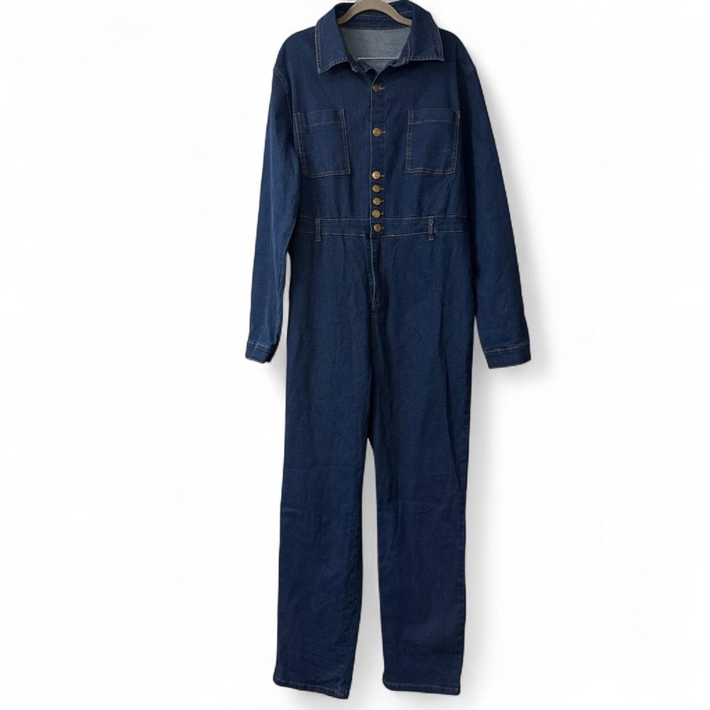 Women's Sexy Button Down Slim Fit Denim Long Jumpsuit Playsuit